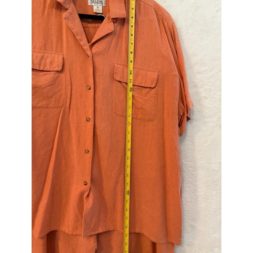 Selene Paris 100% Silk 2 Piece Set Womens 2X Coral Orange Shirt & Pants Suit